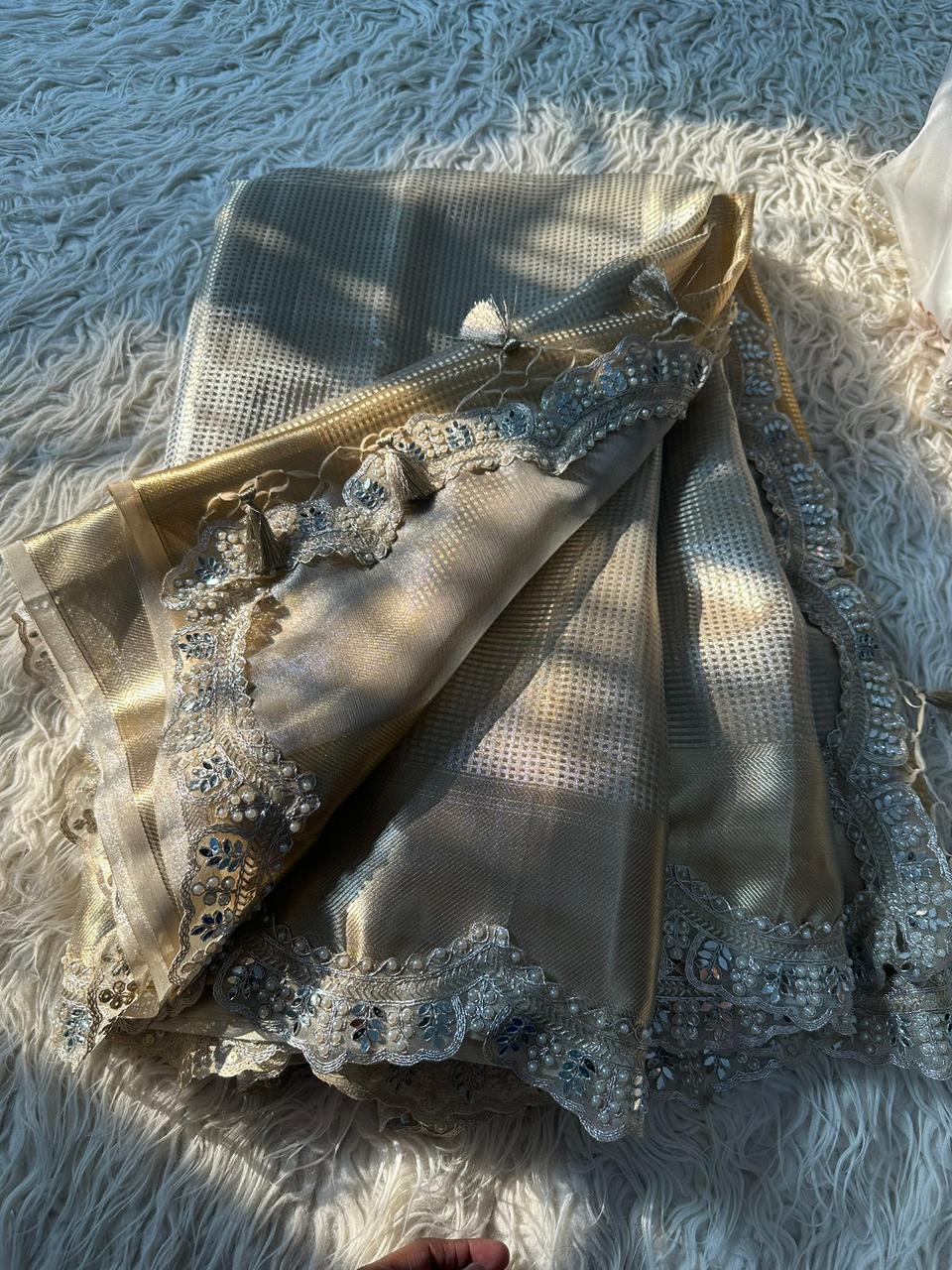 Premium tissue stripes saree With Jacquard blouse