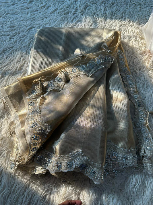 Premium tissue stripes saree With Jacquard blouse