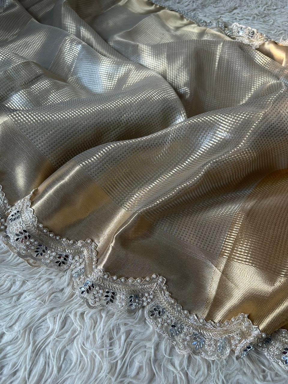 Premium tissue stripes saree With Jacquard blouse