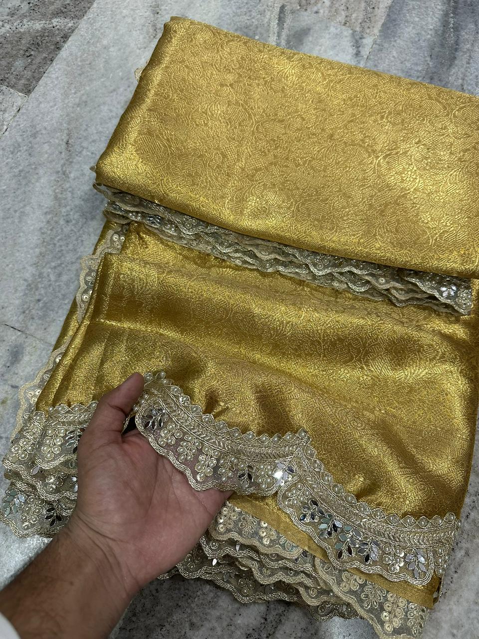 Premium tissue stripes saree With Jacquard blouse