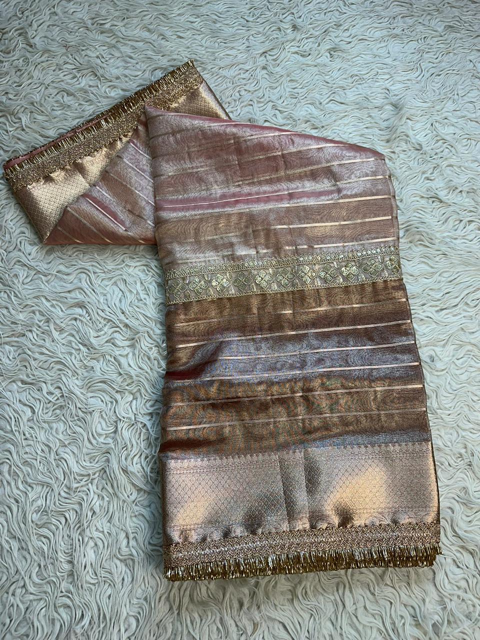 Premium tissue stripes saree With Jacquard blouse