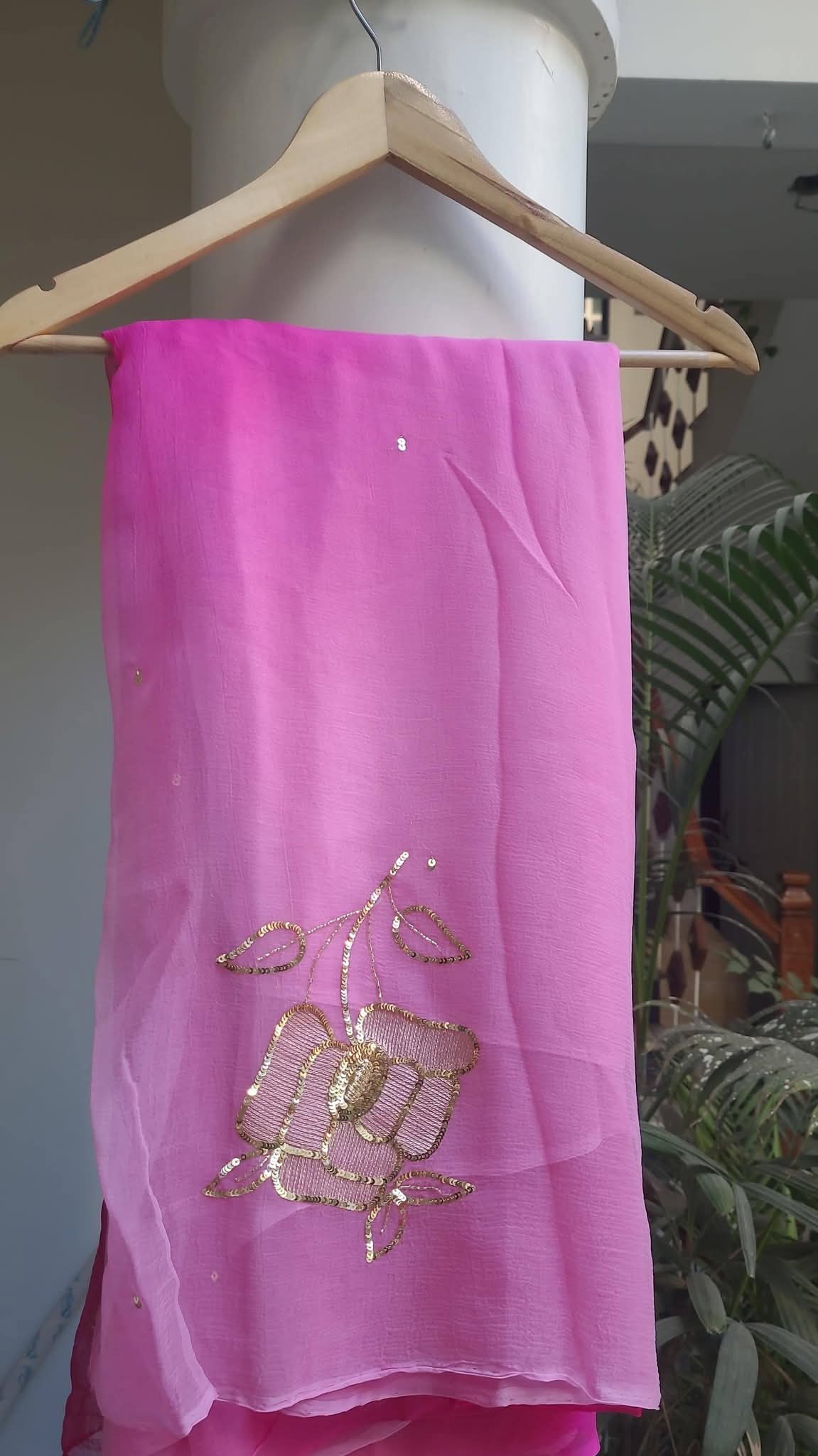 Pure Jaipuri Diamond Chiffon Sarees With Sequence Work