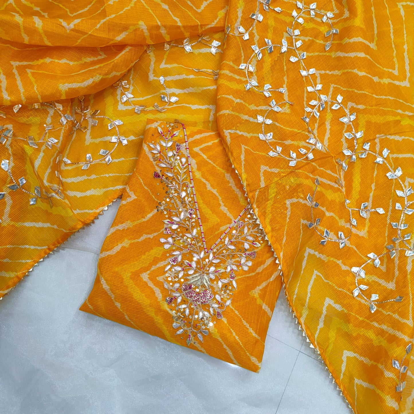 Pure Kota Doriya Lehariya Gotta Work Unstitch Suit With Lehariya Gotta Patti Work Duppata
