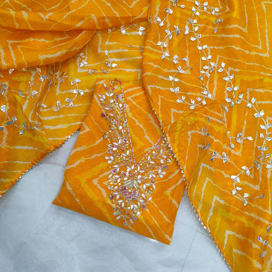 Pure Kota Doriya Lehariya Gotta Work Unstitch Suit With Lehariya Gotta Patti Work Duppata