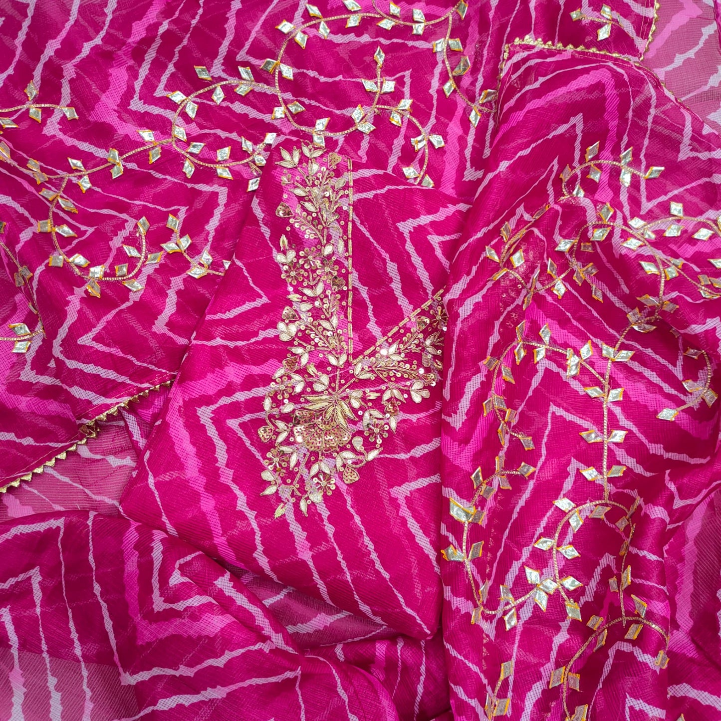 Pure Kota Doriya Lehariya Gotta Work Unstitch Suit With Lehariya Gotta Patti Work Duppata