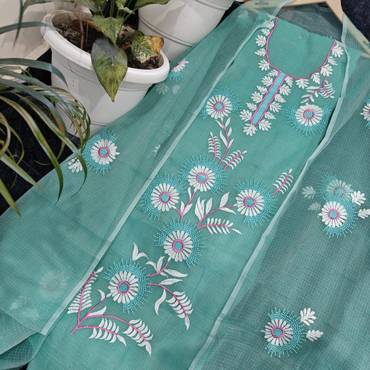 Pure Kota Doriya Suit With Embroidery Work Unstitched Suit