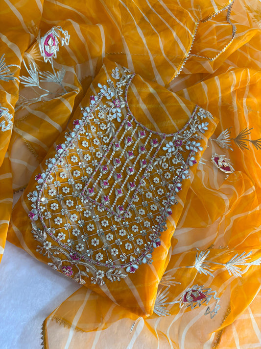 Pure Organza unstitched suit Zardogi Work With Gota patti  Dupatta