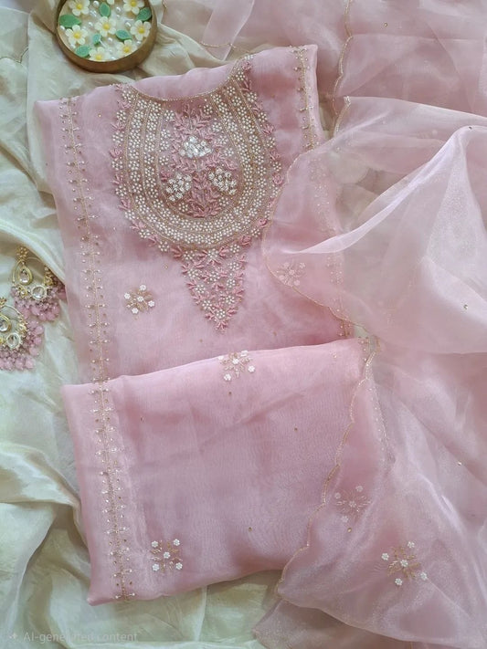 Pure Organza unstitched Suit With Gota Patti Work Dupatta