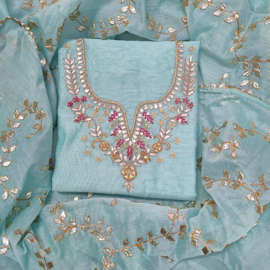 Chanderi Gota Patti Work Unstitched Suit With Kacha Patti dupatta