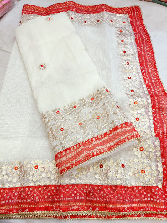 Pure Kota Doriya Gotta Patti Work Unstitched Suit .