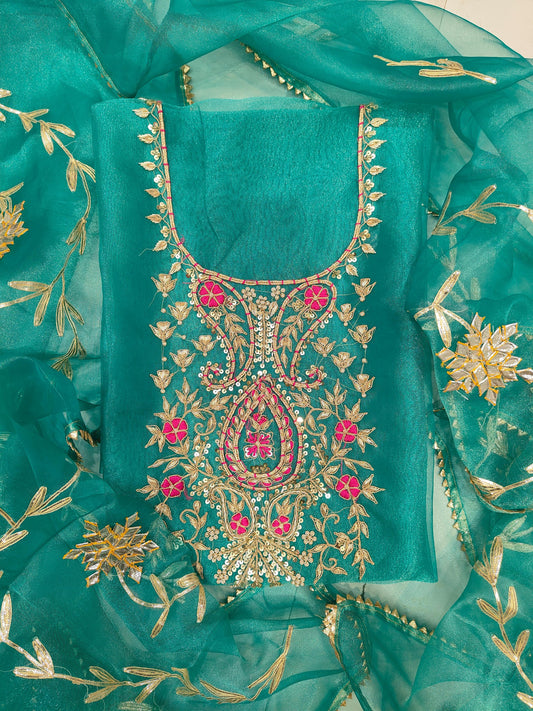 Pure Organza unstitched Suit With Gota Pati Work Dupatta