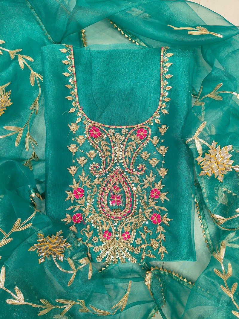 Pure Organza unstitched Suit With Gota Pati Work Dupatta
