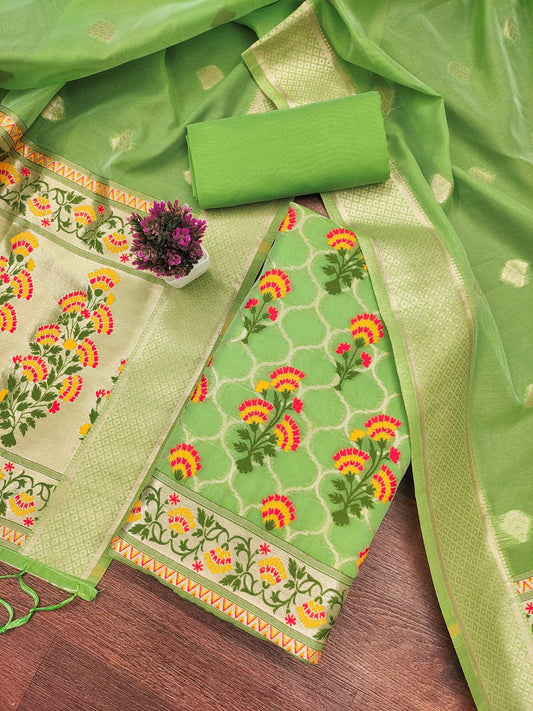 Designer Paithani Woven Unstitched Suit With Bottom