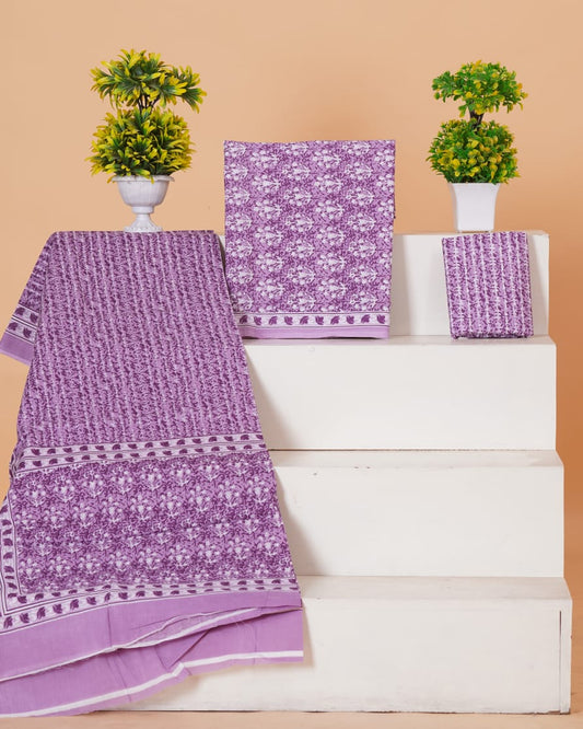 Pure Cotton Hand Block Print Unstitched Suit With Mul Cotton Dupatta.