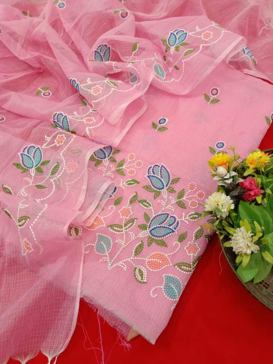 Pure Kota Doriya unstitched suit with embroidery work