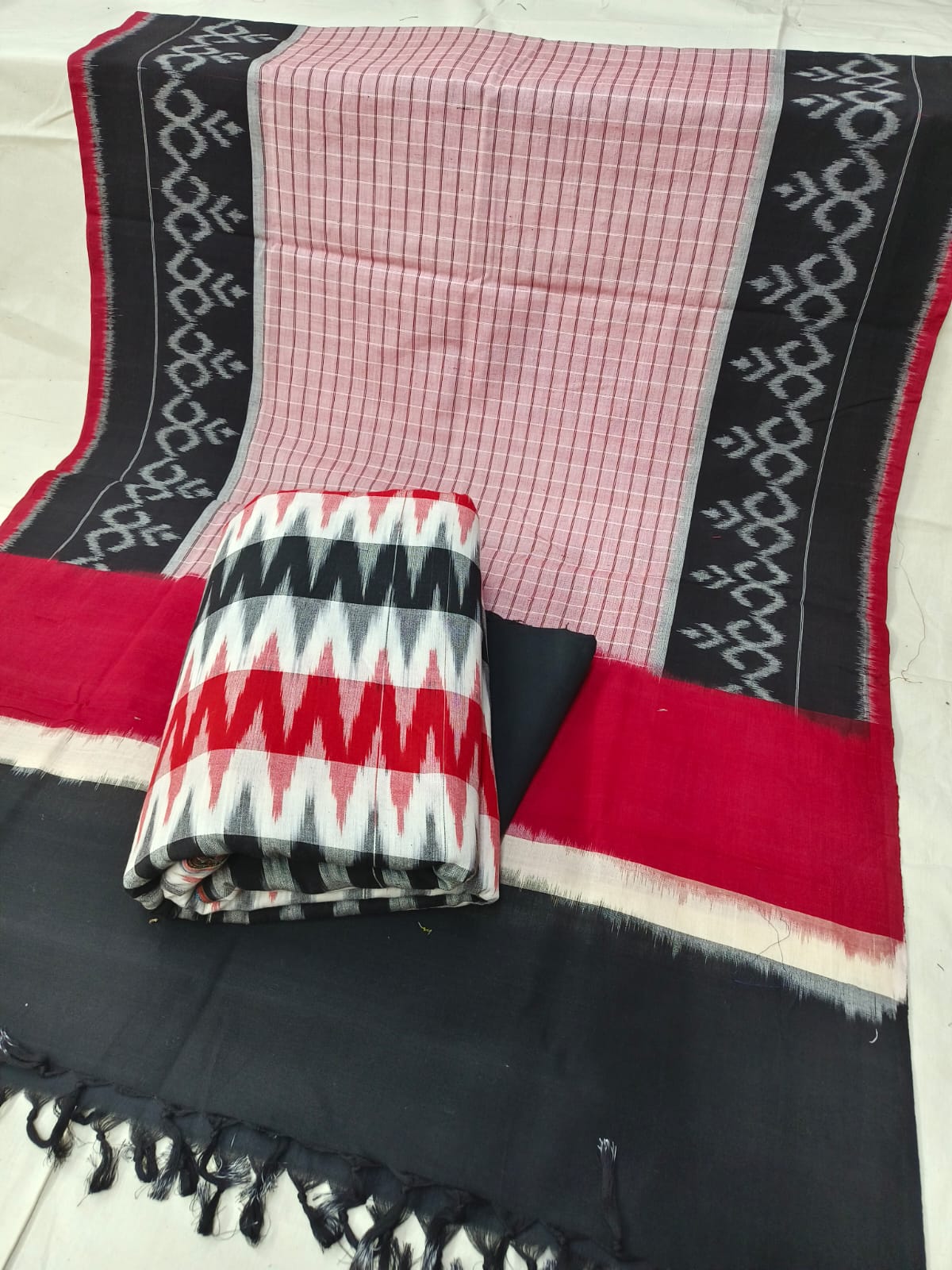 Pure Cotton Doubel Ikkat Unstitched Suit With Ikkat Cotton Dupatta