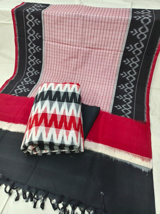 Pure Cotton Doubel Ikkat Unstitched Suit With Ikkat Cotton Dupatta