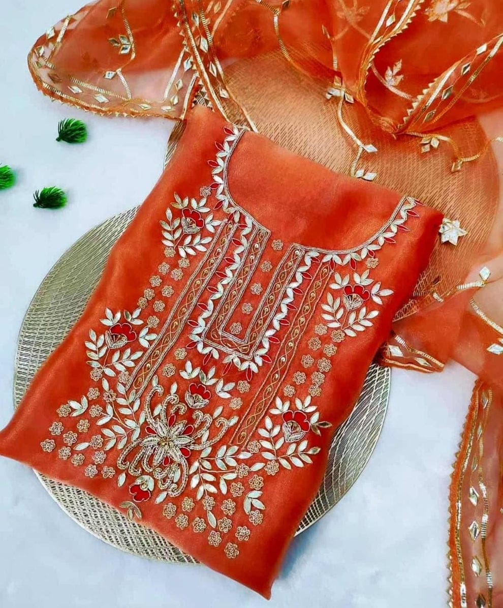 Pure Organza unstitched Suit With Gota Patti Work Dupatta