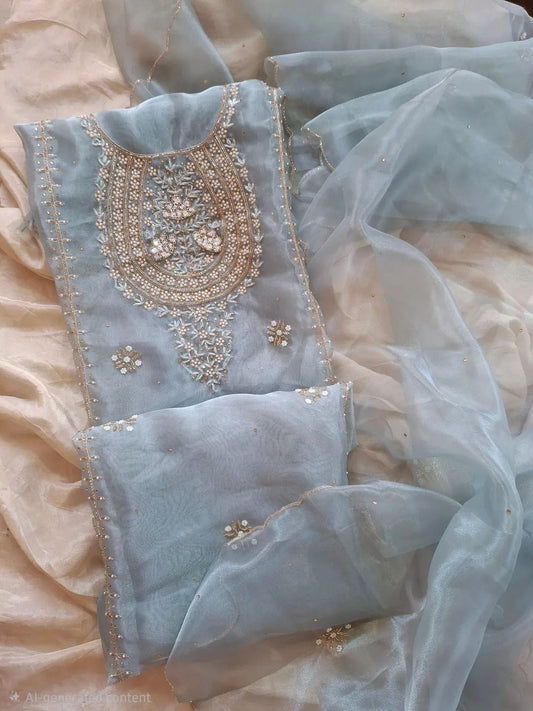 Pure Organza unstitched Suit With Gota Patti Work Dupatta