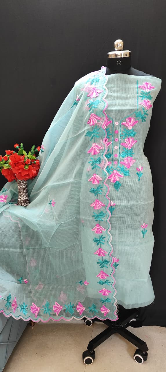 Pure Kota Doriya unstitched suit with embroidery work