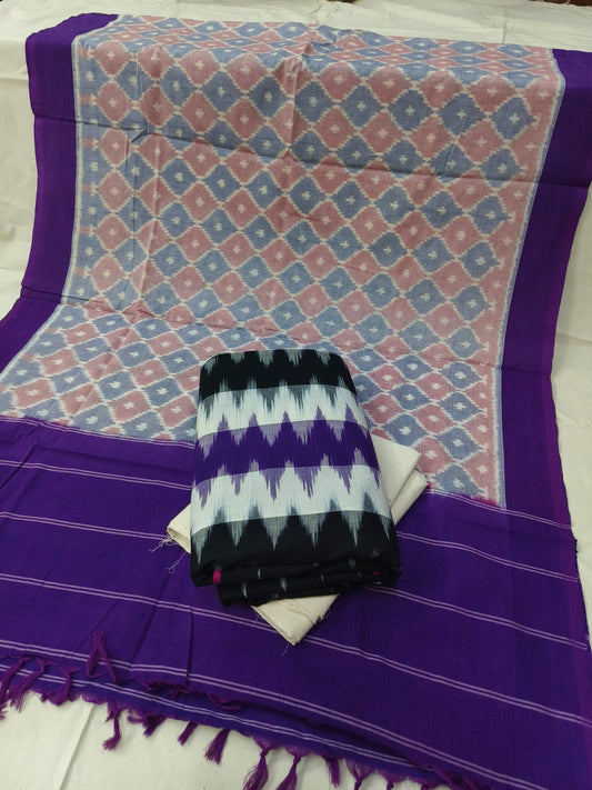 Pure Cotton Doubel Ikkat Unstitched Suit With Ikkat Cotton Dupatta
