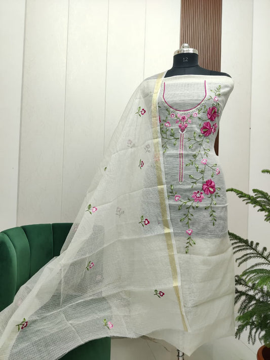 Pure Kota Doriya unstitched suit with embroidery work