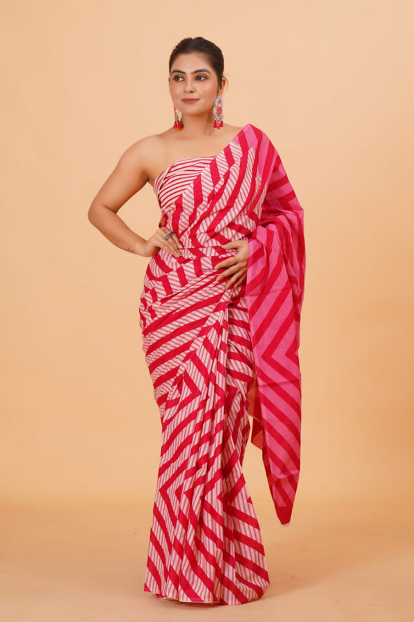 Pure Hand Printed Cotton Sarees With Blouse