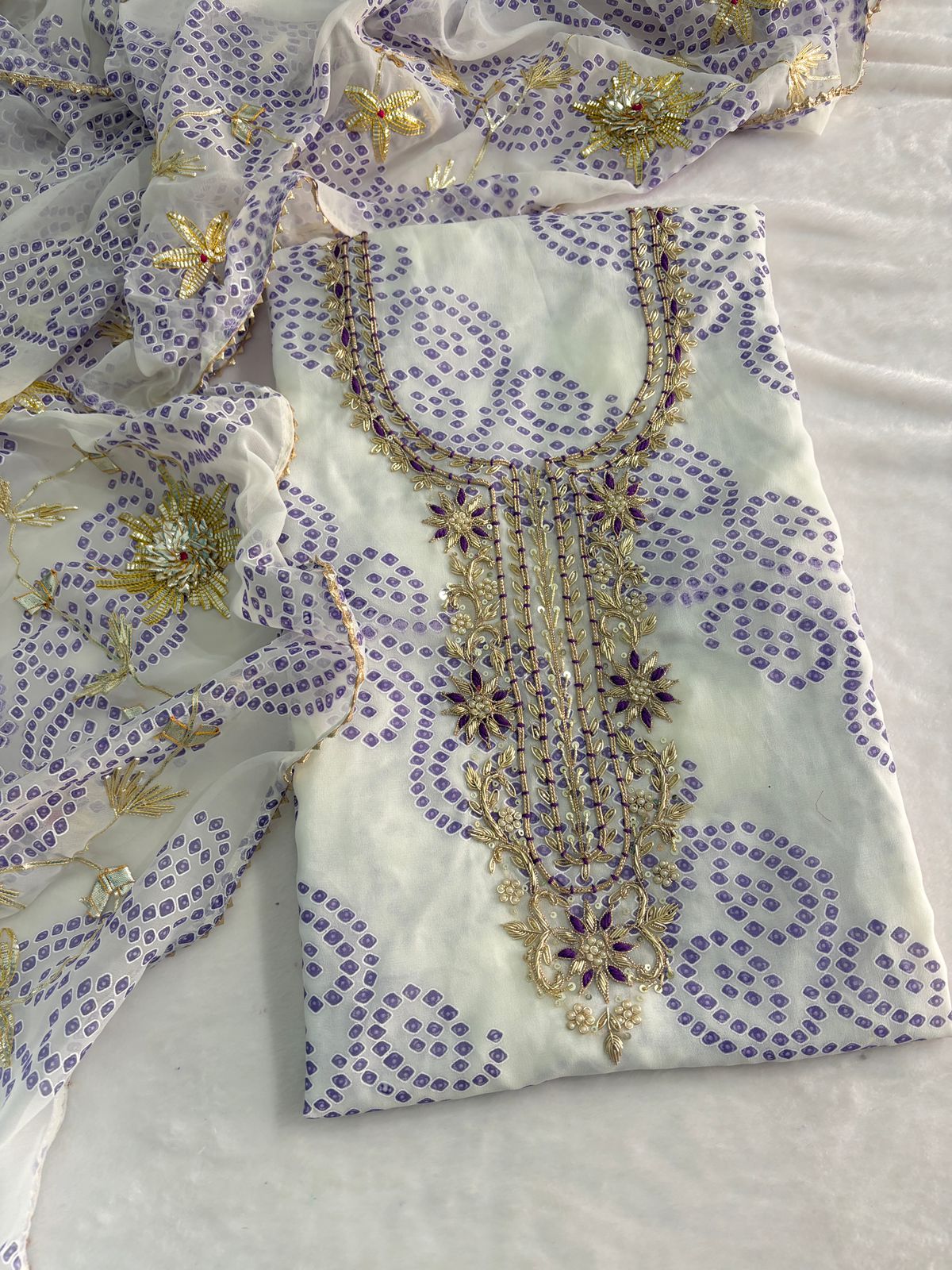 Pure Soft Georgette unstitched suit Zardogi Work With Dupatta