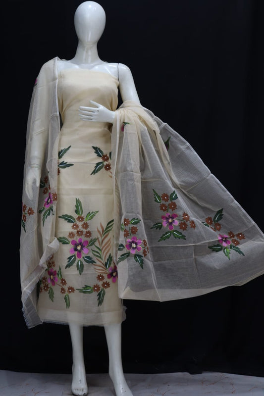 Pure Kota Doriya Suit With Hand Brush Print Unstitched Suit