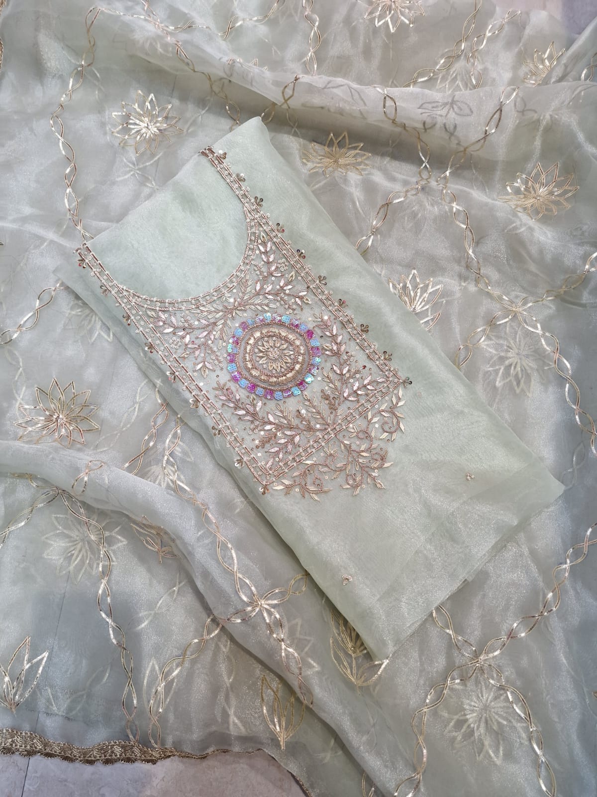 Pure Organza unstitched Suit With Gota Pati Work Dupatta