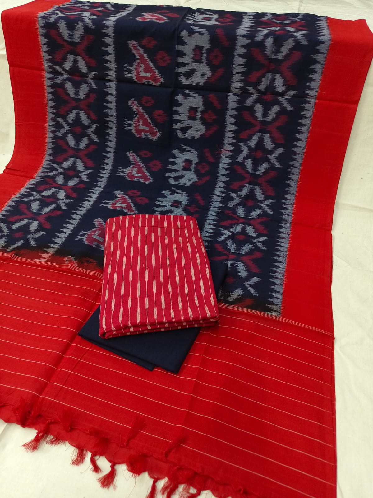 Pure Cotton Doubel Ikkat Unstitched Suit With Ikkat Cotton Dupatta