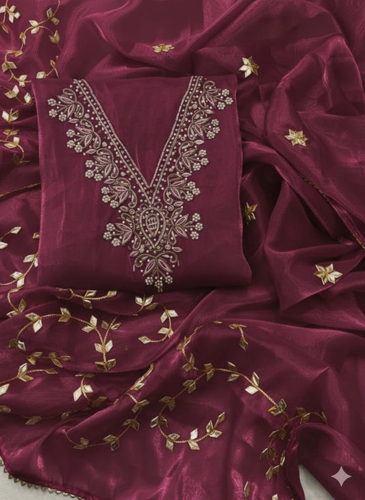 Pure jimmy choo Unstitched Suit with Zardogi Work Dupatta With Gota Patti Work
