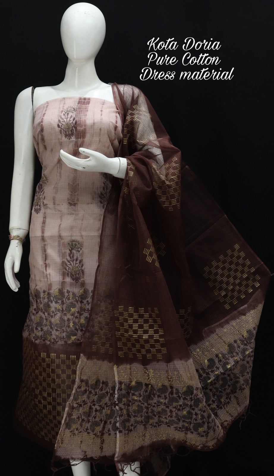 Pure Kota Doriya Shibori With Hand Block Print Unstitched Suit