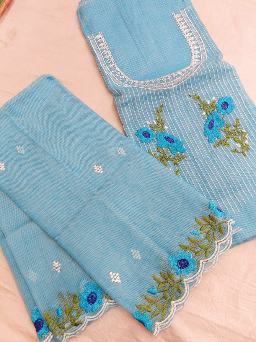 Pure Kota Doriya Suit With Embroidery Work Unstitched Suit