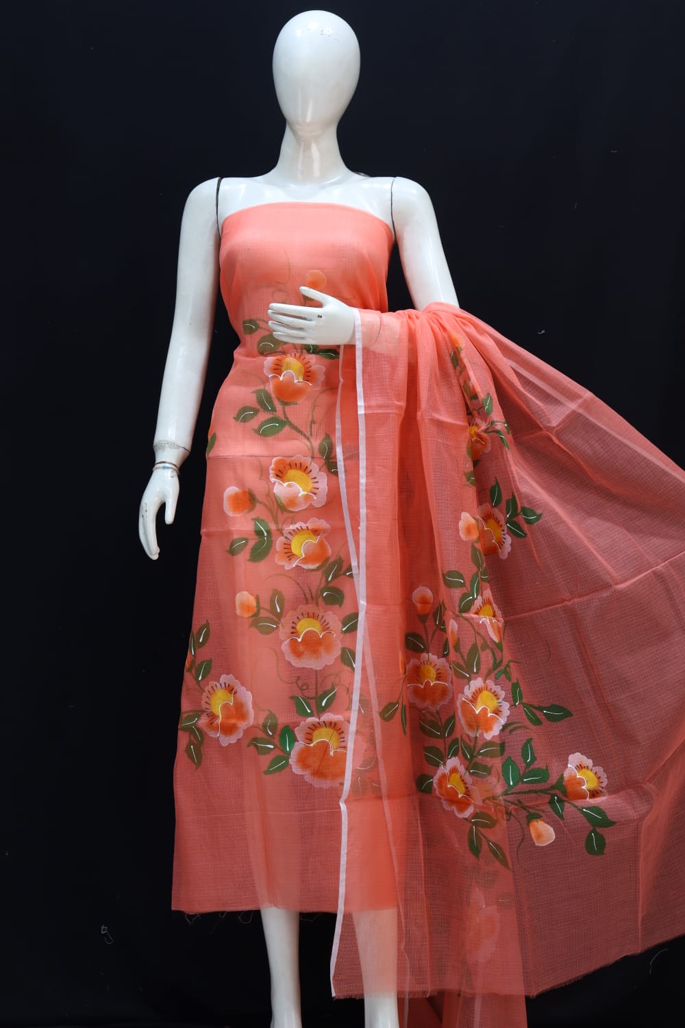 Pure Kota Doriya Suit With Hand Brush Print Unstitched Suit
