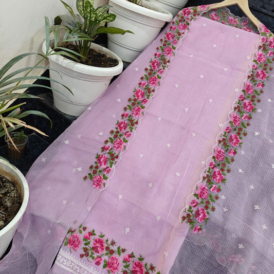 Pure Kota Doriya Unstitched Suit With Embroidery Work