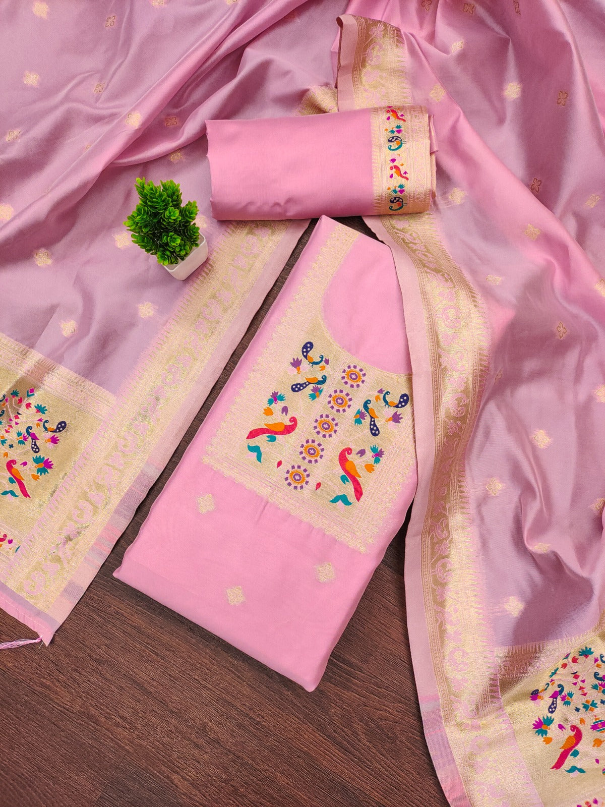 Designer Paithani Woven Unstitched Suit With Bottom