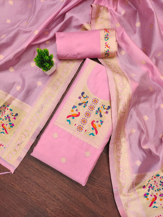 Designer Paithani Woven Unstitched Suit With Bottom
