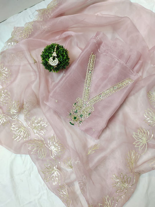 Pure Organza unstitched Suit With Gota Pati Work Dupatta