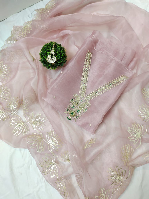 Pure Organza unstitched Suit With Gota Pati Work Dupatta