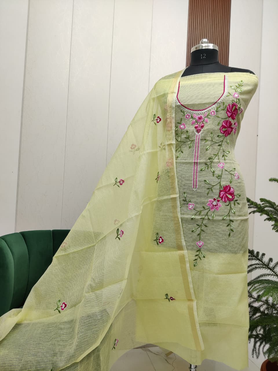 Pure Kota Doriya unstitched suit with embroidery work