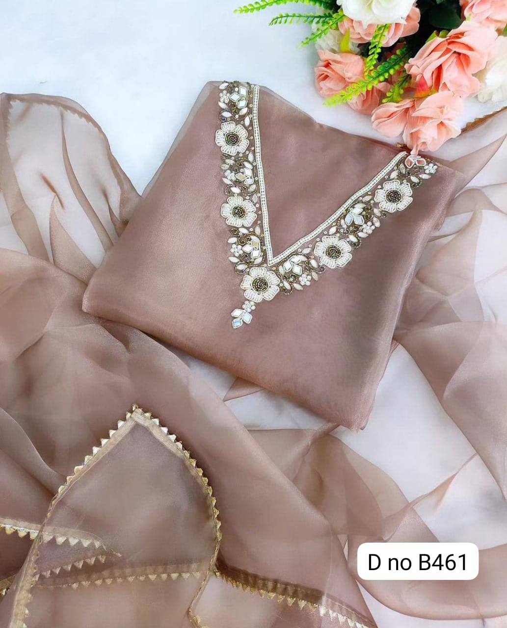 Pure Organza unstitched Suit With Gota Pati Work Dupatta