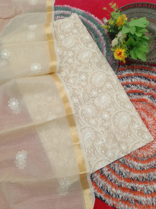 Pure Kota Doriya Suit With Embroidery Work Unstitched Suit