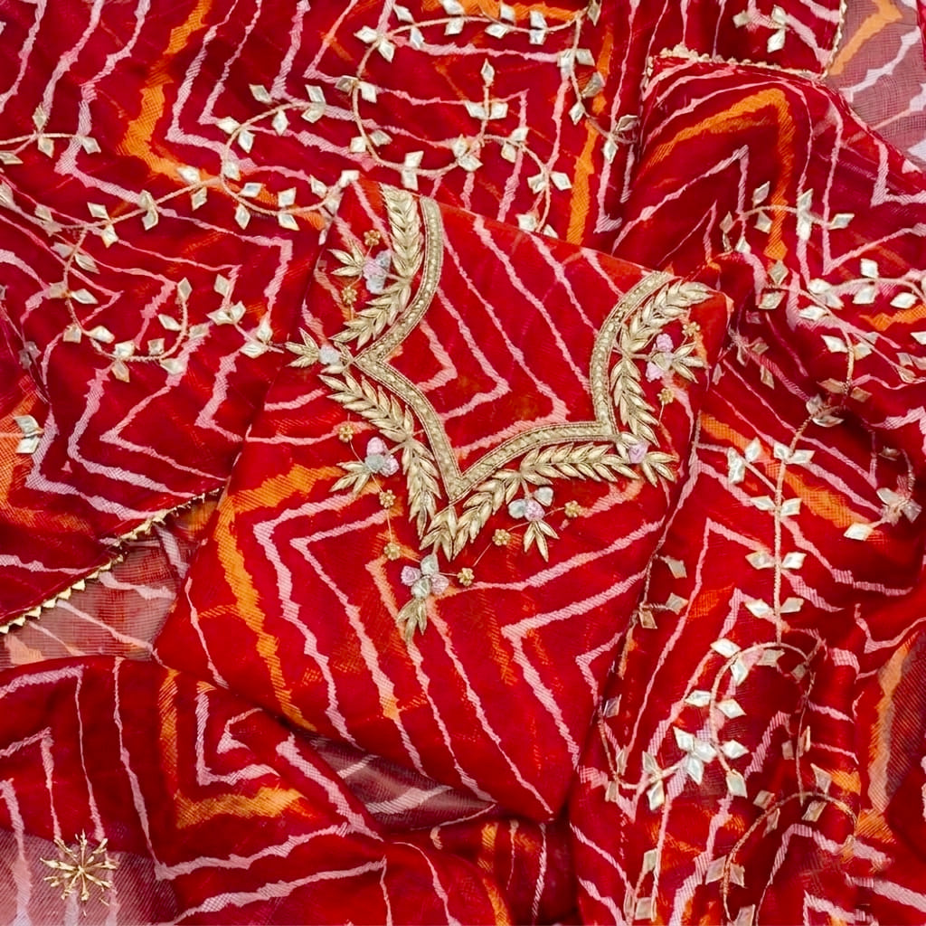 Pure Kota Doriya Lehariya Gotta Work Unstitch Suit With Lehariya Gotta Patti Work Duppata