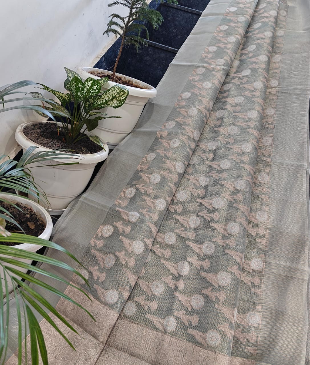 Kota Doria Saree With Tissue Kota Weaving Work