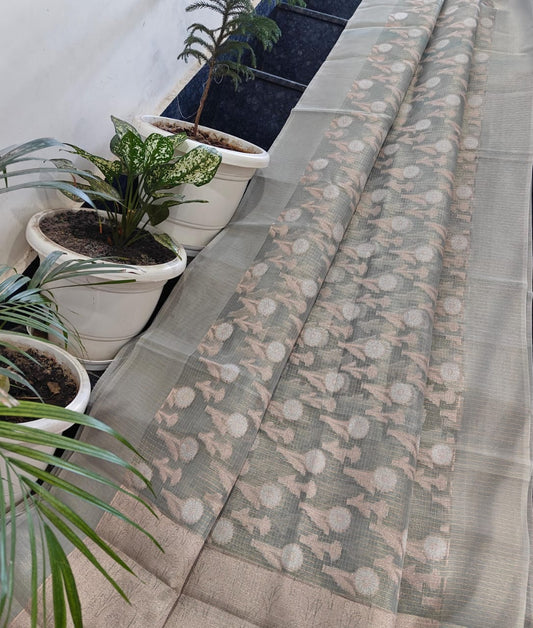 Kota Doria Saree With Tissue Kota Weaving Work