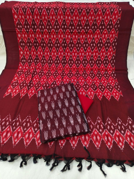 Pure Mercerised Cotton Doubel Ikkat Unstitched Suit With Mercerised Ikkat Cotton Dupatta