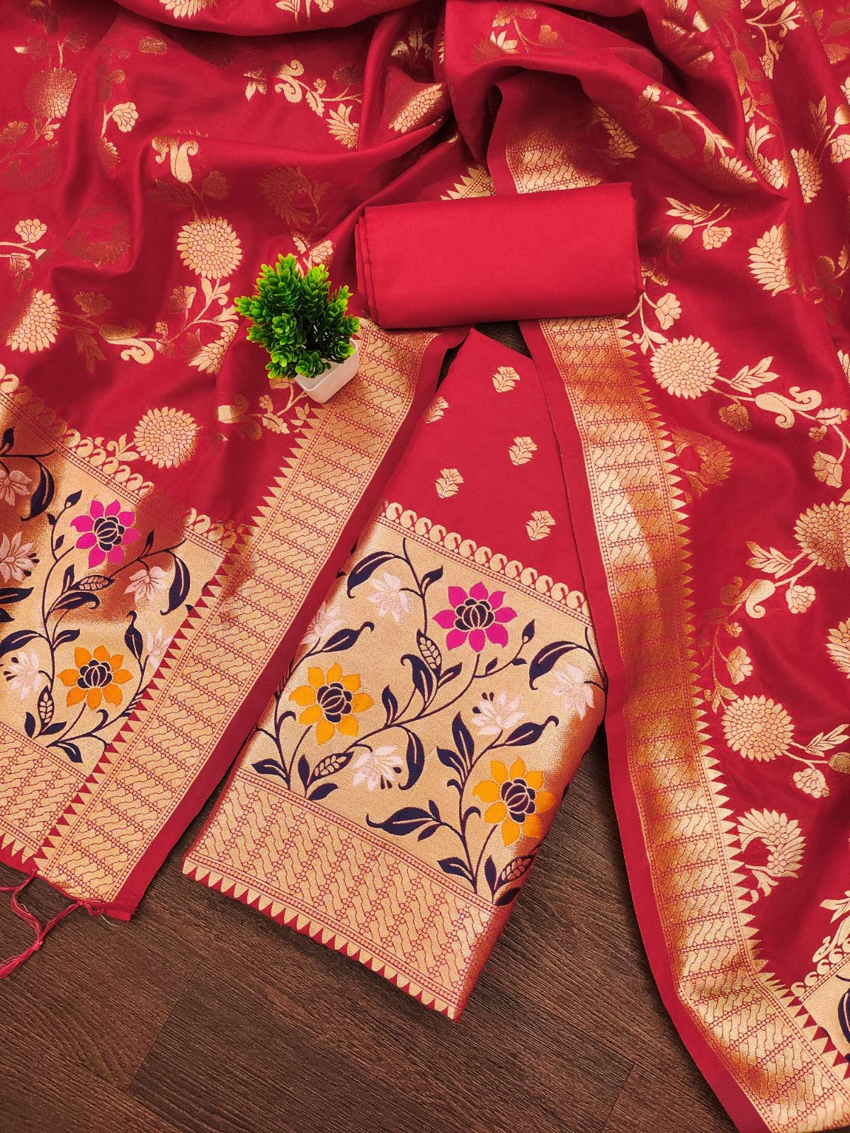 Designer Paithani Woven Unstitched Suit With Bottom