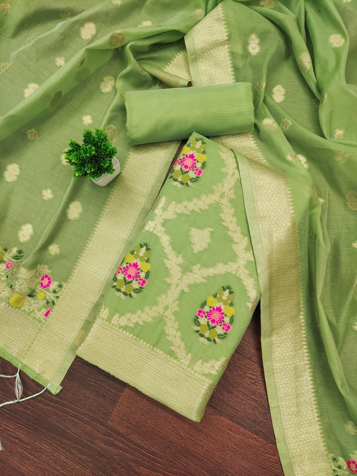 Designer Paithani Woven Unstitched Suit With Bottom