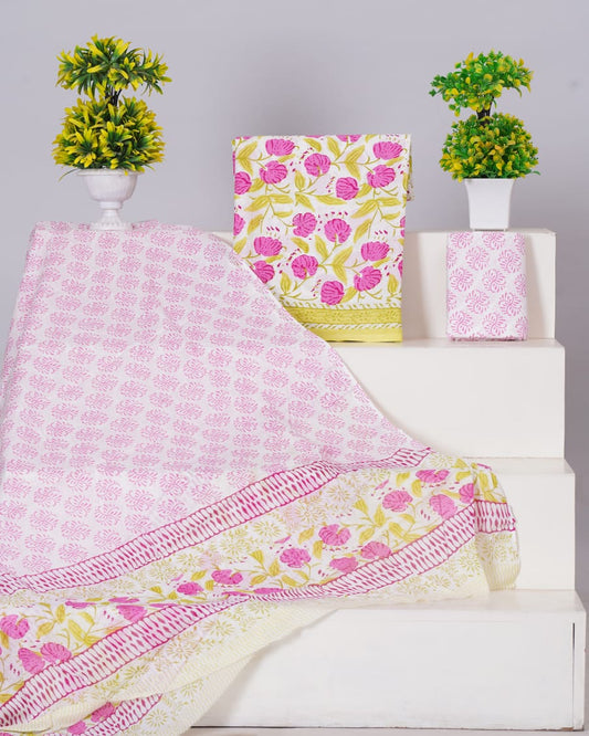 Pure Cotton Jaipuri Hand Block Print Unstitched Suit With Mul Cotton Dupatta.